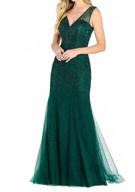 NEW CAMERON BLAKE embellished mermaid evening gown in emerald